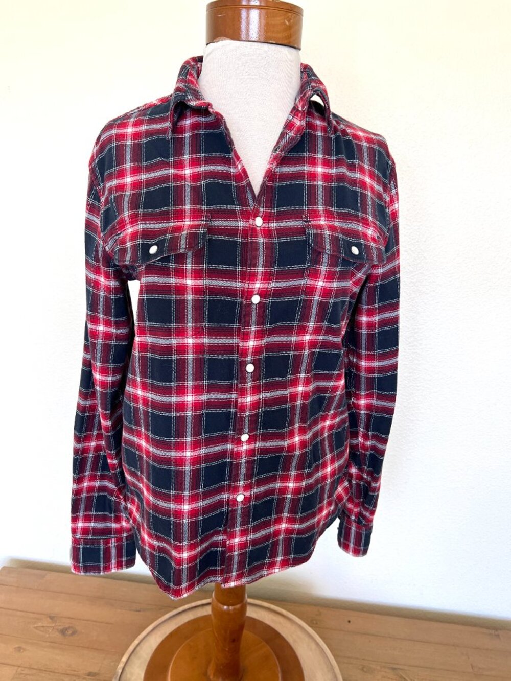 Lucky Brand Women’s Saturday Stretch Plaid Western Pearl Snap Shirt Small